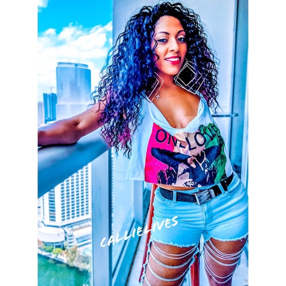 Callie Bermuda: Chain Denim High Waist Shorts SML - Picture 2 of 8